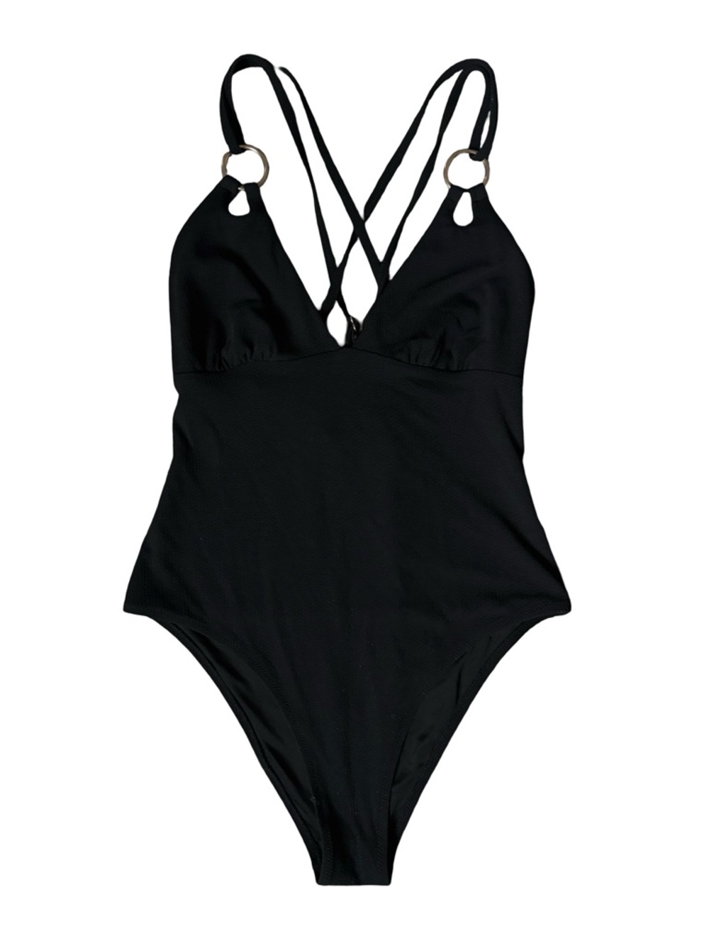 LIKE NEW Cupshe Black Halter One-Piece Swimsuit with gold hardware (large)